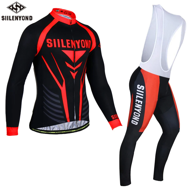 

SIILENYOND Winter Thermal Fleece long Cycling Jersey bib Set Maillot Ropa Ciclismo Keep Warm MTB Bike Wear Bicycle Clothing