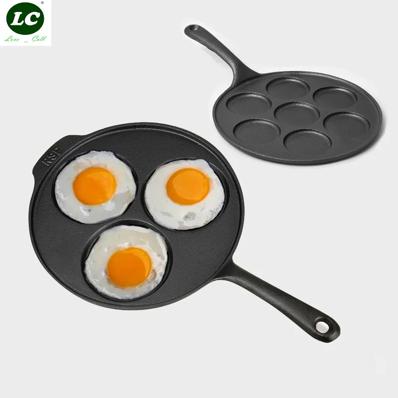 

Cast Iron Frying Pan General Unglued Uncoated Cooker Thickened single-handle Egg Eumpling Fry Pan Cast iron Devide Hole