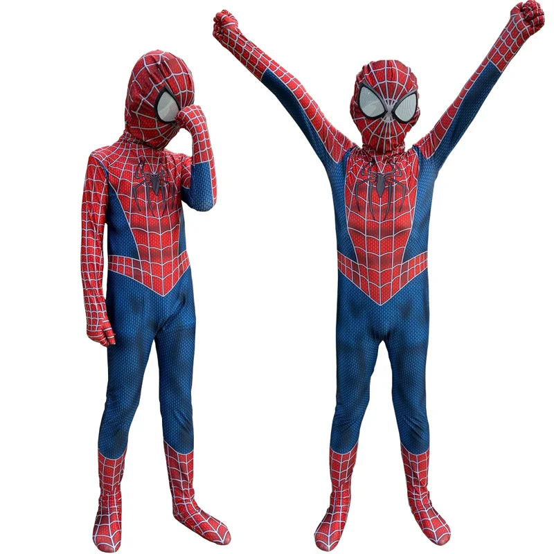 Потрясающий костюм Человека-паука для взрослых детей, 3D принт, красный, синий, спандекс, Человек-паук raimi обтягивающий костюм Одежда для