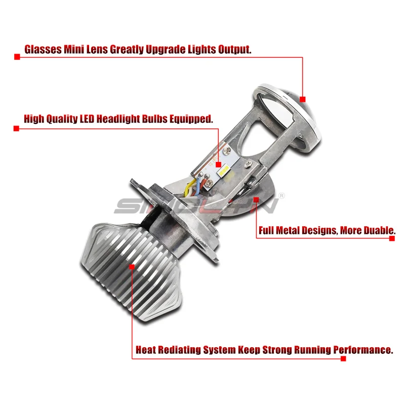  SINOLYN H4 9003 LED Mini Bi-LED Projector 1.5 inch Headlight Lens 60W 5500K Headlamp Retrofit DIY C - 32845847581