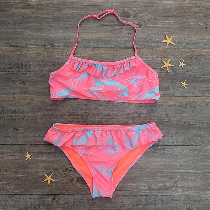 Children Bikini Swimwear Baby Girls Ruched Print Bikini Set Swimsuit Bathing Clothes Set bikini 2019 for girls #4A29 (1)