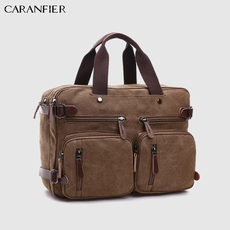 Мужской портфель CARANFIER деловая холщовая двухслойная сумка мессенджер