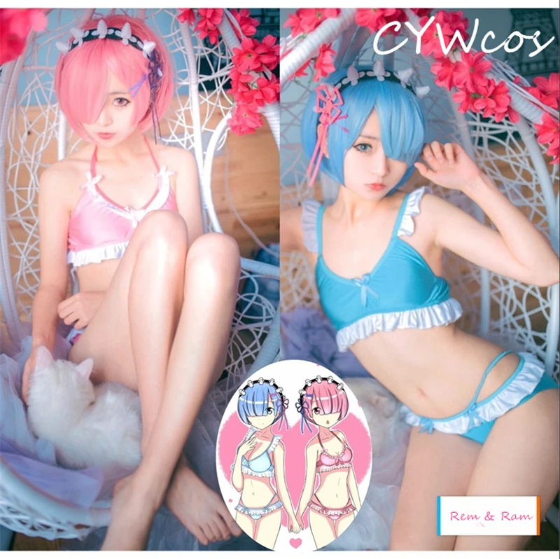 

Re:Life in a different world from zero Rem Ram Sukumizu Swimsuits Cosplay Bikini Lolita Women Summer Swimwear