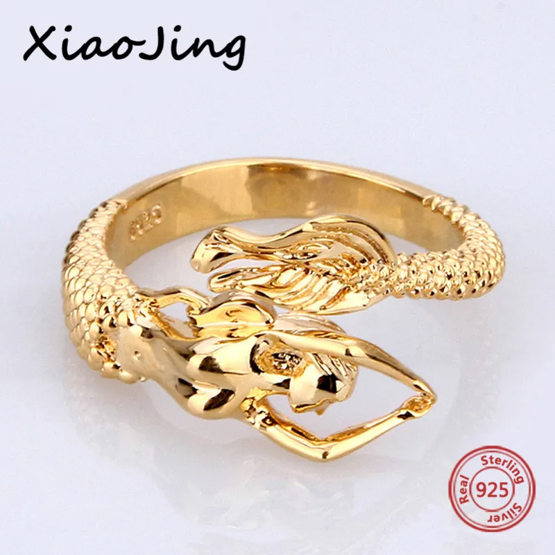 

2018 new design gold colror Mermaid open size ring 925 sterling silver diy European fashion jewelry making for women gifts