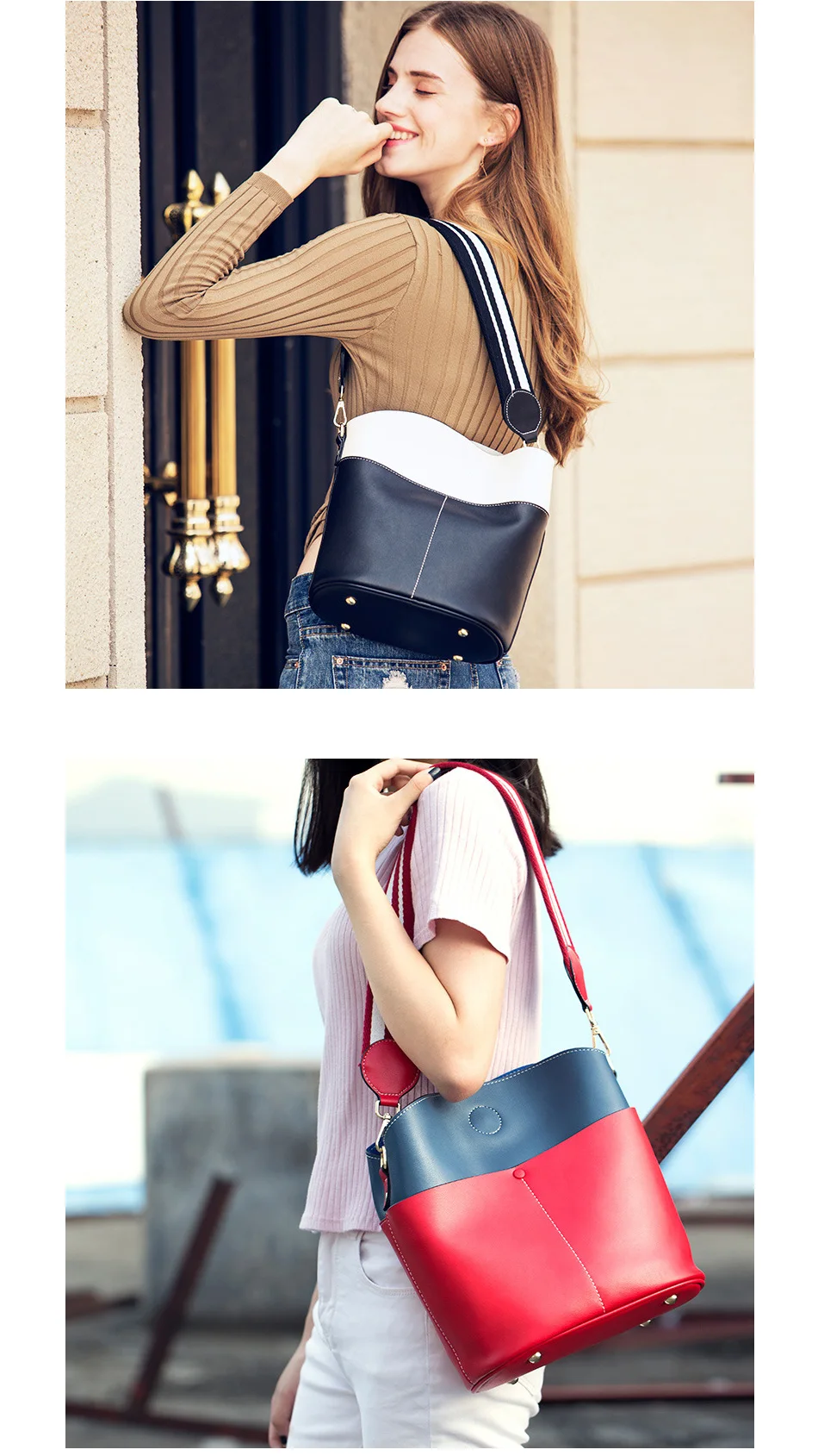 Zency Большая вместительная сумка-мешок из натуральной кожи, черная сумка-тоут, модная женская сумка через плечо, коричневая сумка через плечо