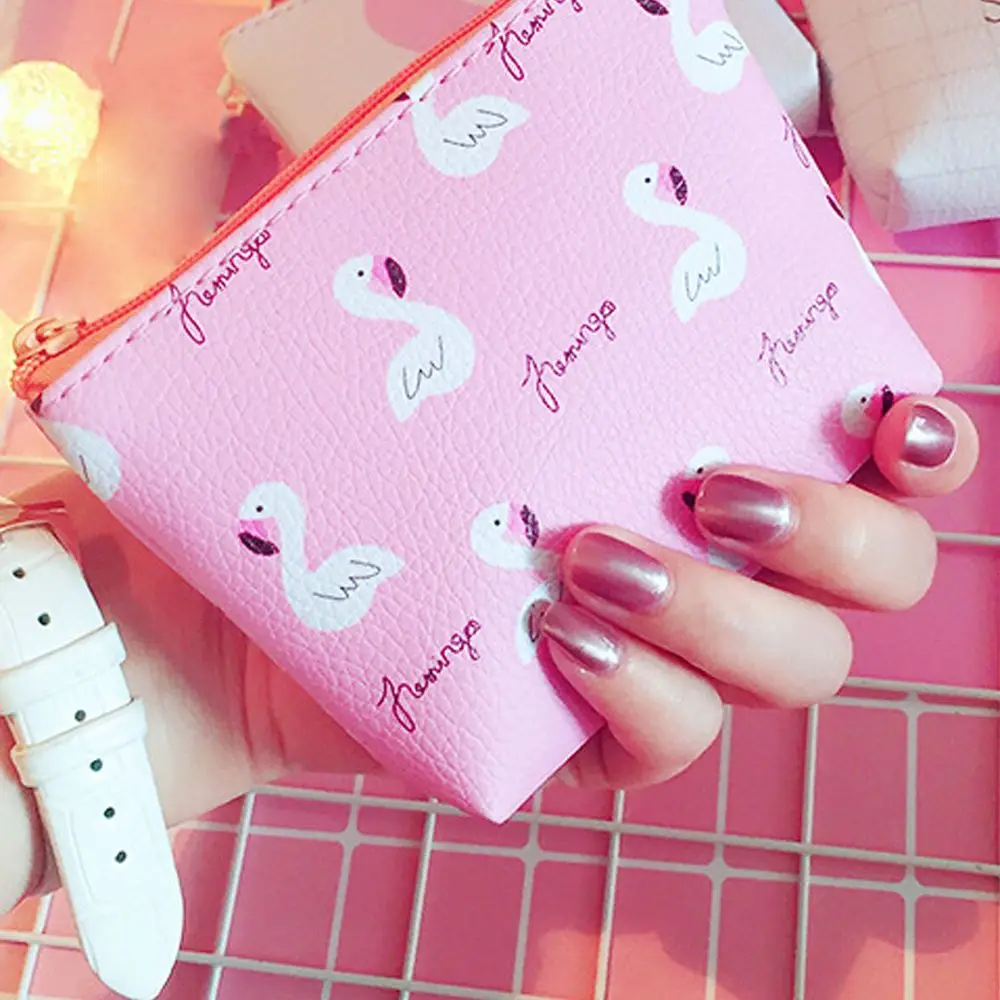 

1PC Popular Women Flamingo Strawberry Pattern Coin Purse Zip Bag child girls boys Mini Wallet PU Leather Portable Handbag