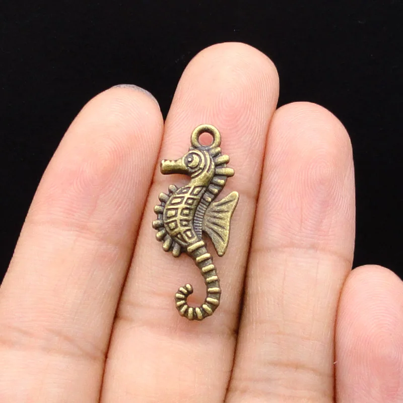 Покрытие антикварной бронзой 70pcs-hippocampus Талисманы, старинное серебро/бронза морской конек Талисманы Подвески 29x12 мм - Окраска металла: Покрытие антикварной бронзой