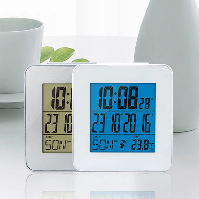 

Global Radio Controlled Alarm Clock With Indoor Thermometer Time Snooze Optional Language Digital Weather Stations
