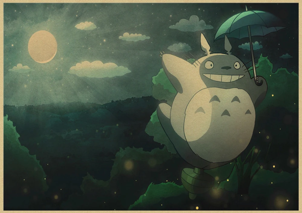 Хаяо Миядзаки мультфильм Tonari no Totoro ретро крафт-бумага плакат ВИНТАЖНЫЙ ПЛАКАТ украшение комнаты - Цвет: Черный