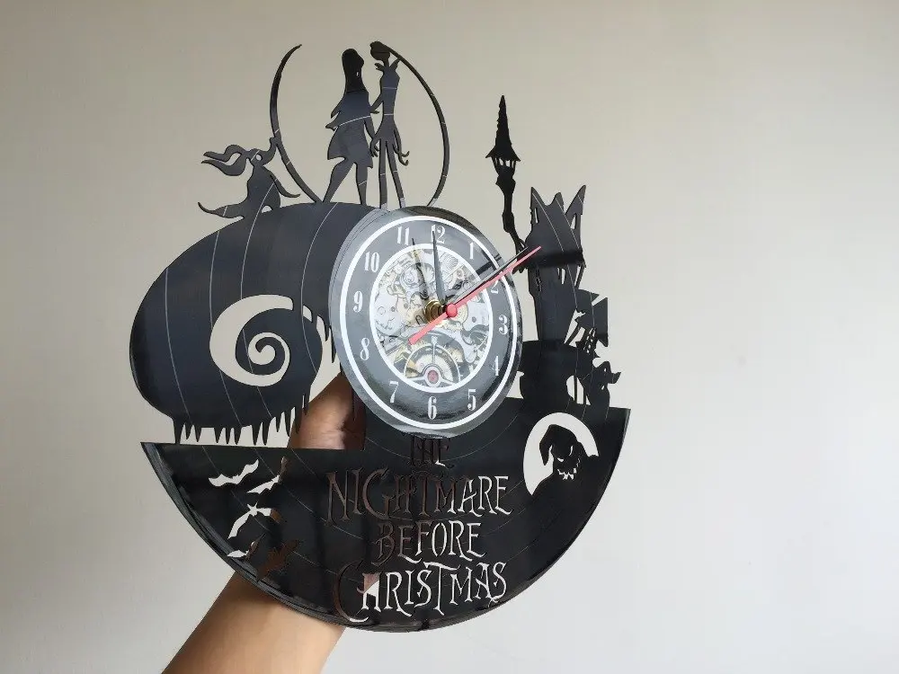 Lovinland Wall Clock Vintage 30cm 12 inch Jack and Sally Nightmare Before Christmas Vinyl Record CD Wall Clock 3D Antique Clock 5