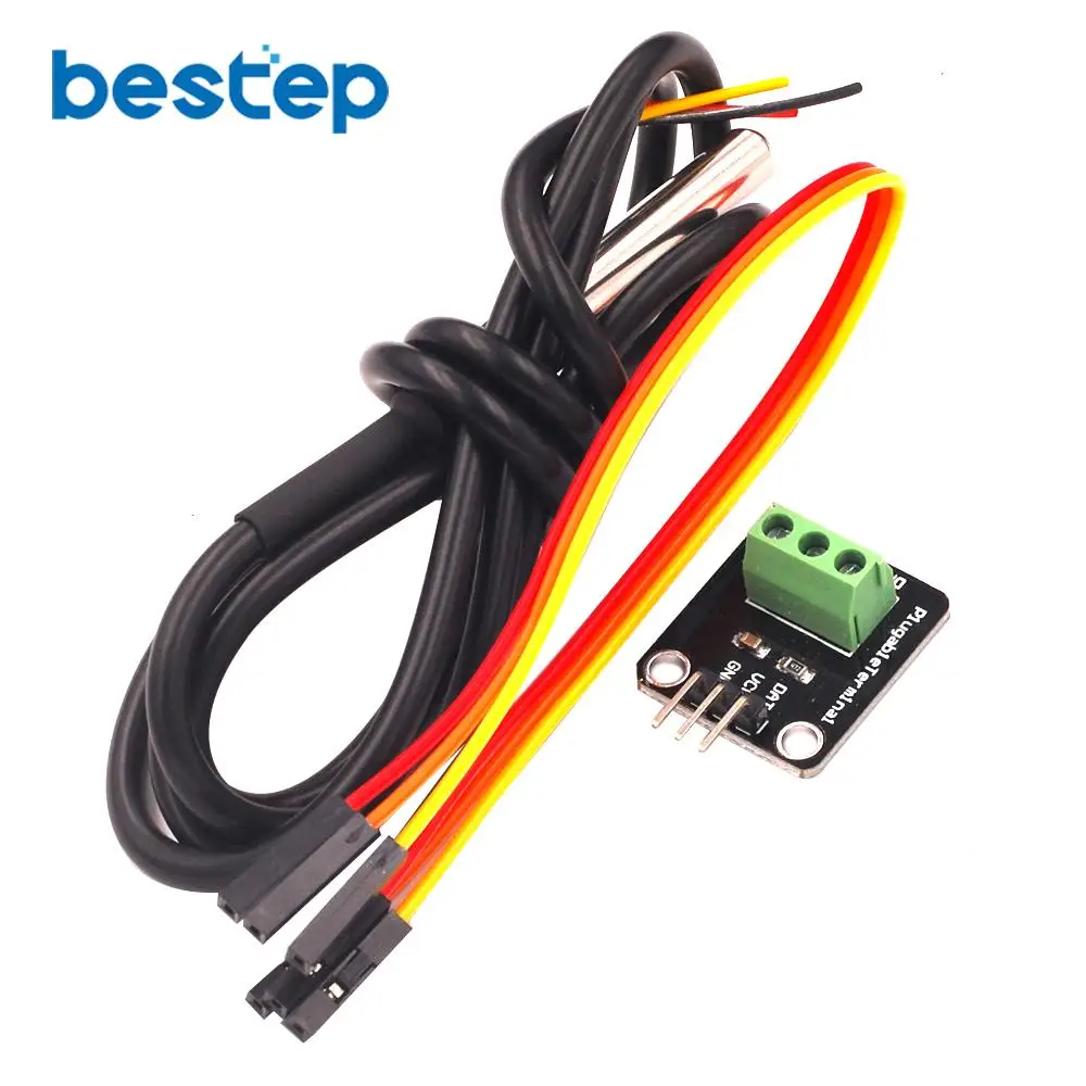 

DS18B20 Temperature Sensor Module Kit Waterproof 100CM Digital Sensor Cable Stainless Steel Probe Terminal Adapter for Arduino