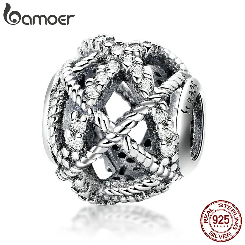 BAMOER 925 Sterling Silver Charmful Twine Round Charm Beads fit Women