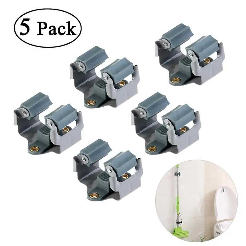 

NUOLUX 5pcs/Pack Durable Mop And Broom Holder Wall Mounted Garden Storage Rack (Grey With Random Screws Color)