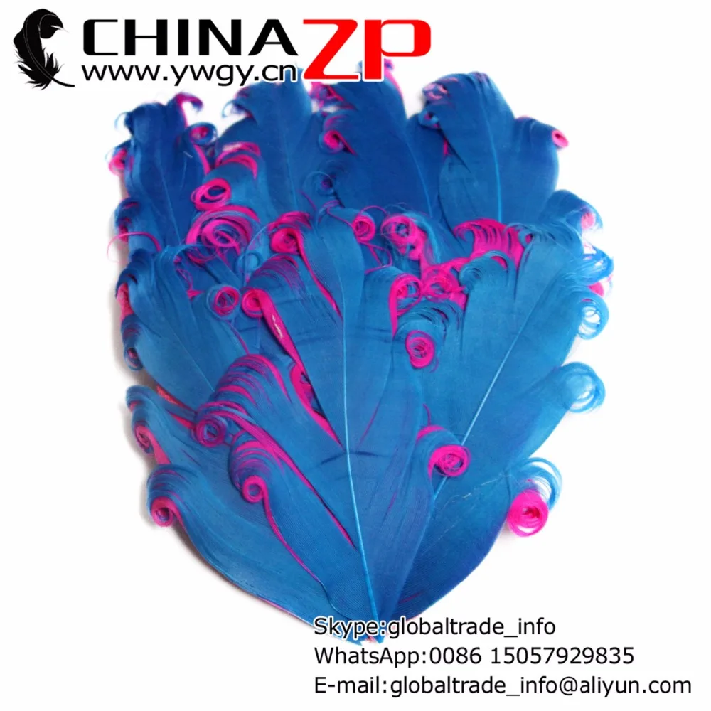 

Leading Supplier CHINAZP Factory 50pcs/lot Top Quality Dyed Turquoise with Hot Pink Curly Nagorie Goose Feather Pads