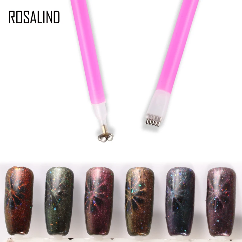 

ROSALIND Dual-Ended Magnet Stick 1PC Nail Gel Polish Flower Pattern Magnet Pen For Glitter Cat Eyes 3D Strip Grid Nail Art Tools