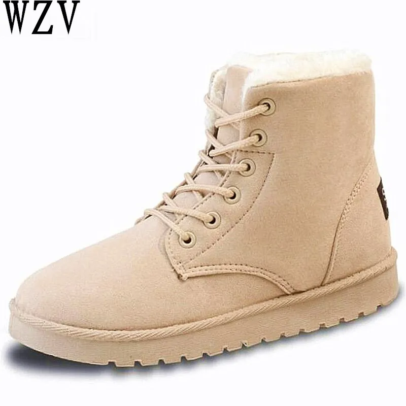 

Hot Women Boots Winter Warm Snow Boots Women Botas Mujer Lace Up Fur Ankle Boots Ladies Winter Women Shoes Black F446