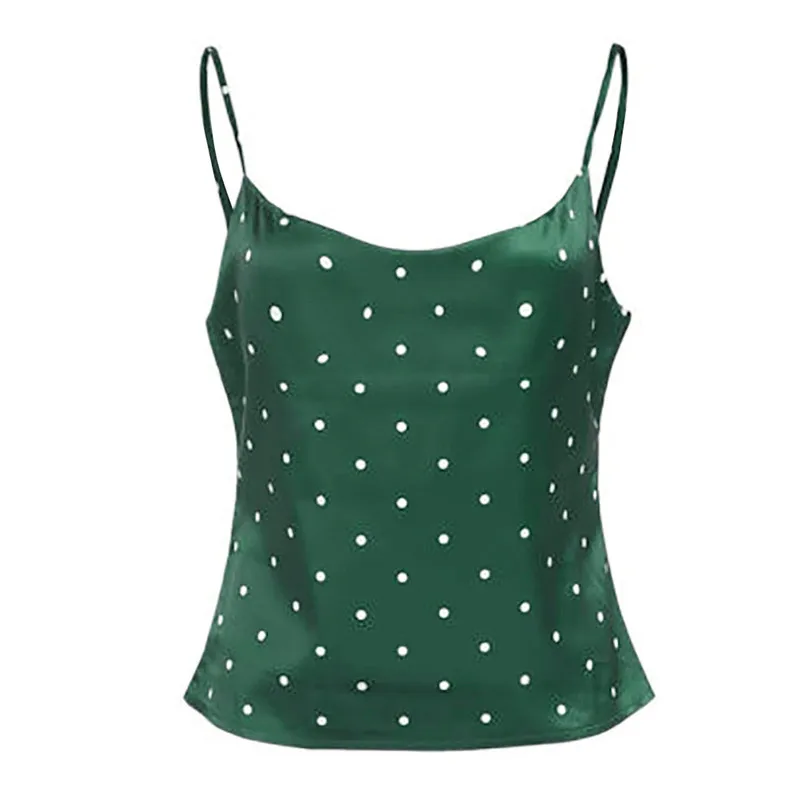 Sexy Women Polka Dot Satin Silk Tank Tops Female Camisas Sleeveless Top Female Summer Topicals For Women Vest R15 (1)
