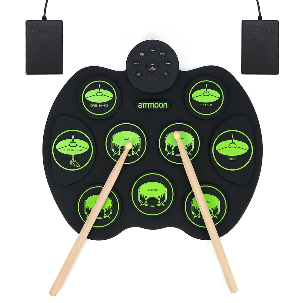 ammoon Digital Electronic Drum set Roll-Up Percussion Drum kit Electronic Pad 9 Pads 2 Foot Pedals for Kids Beginners