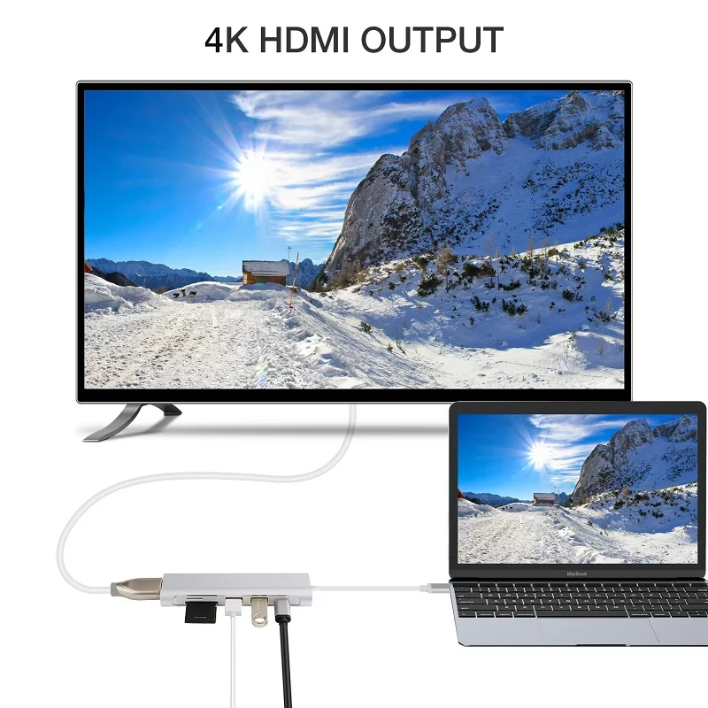 JZYuan USB 3,1 USB C type C концентратор USB 3,0 4K видео HDMI SD TF кардридер Тип C PD USB концентратор переходник разветвитель для MacBook Pro