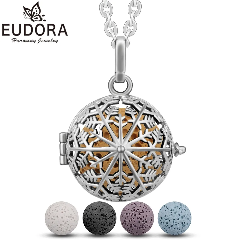 

Eudora Lava Stone Snowflake Pendant Aromatherapy Essential Oil Diffuser Necklace Fashion Jewelry for Women Gift 20MM 5Pcs
