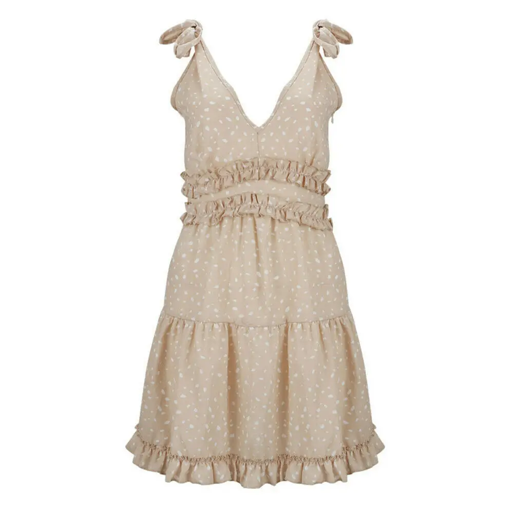 

2019 Summer Mini Dress Bohemian Women Sexy Sleeveless Irregular Hem Ruffle Beach Holiday Hot Sale Dersses V Neck Vestidos