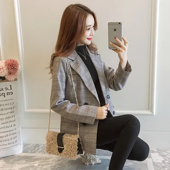 

Fashion New Arrival Vintage Spring/Autumn/Winter Work Coat Plaid Women Jacket Suits Feminine Female