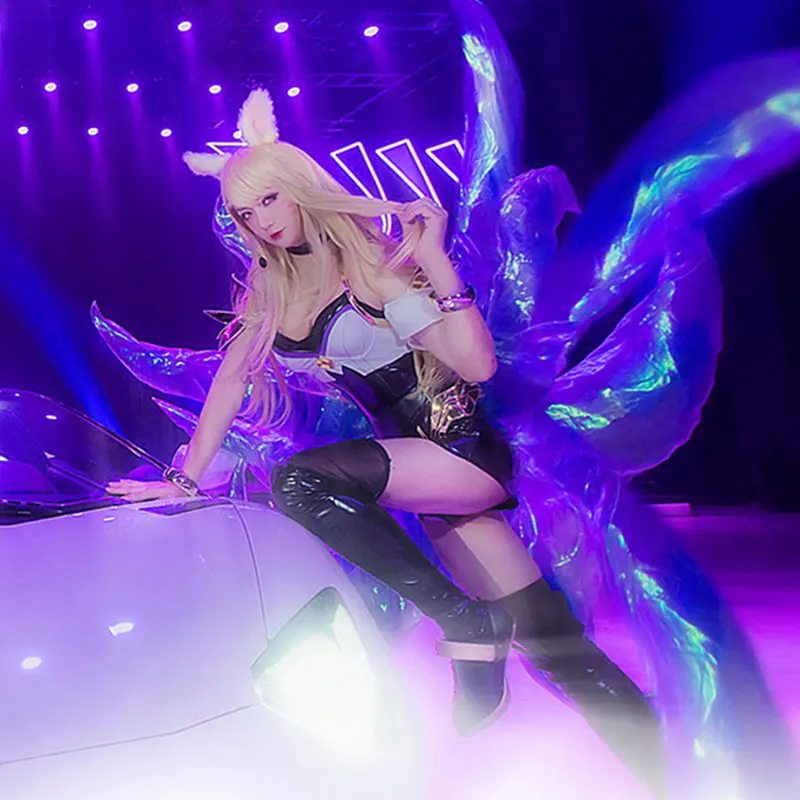 [Jan. Stock] 2018 Game LOL KDA Ahri Cosplay Costume PU Leather Uniform K/DA Ahri Cospaly Full Set With Ear For Halloween Free
