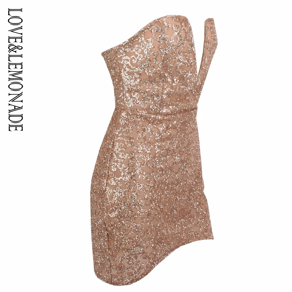 Love&Lemonade Sexy Gold V Collar Velvet Bead Material Slim Dress LM0325