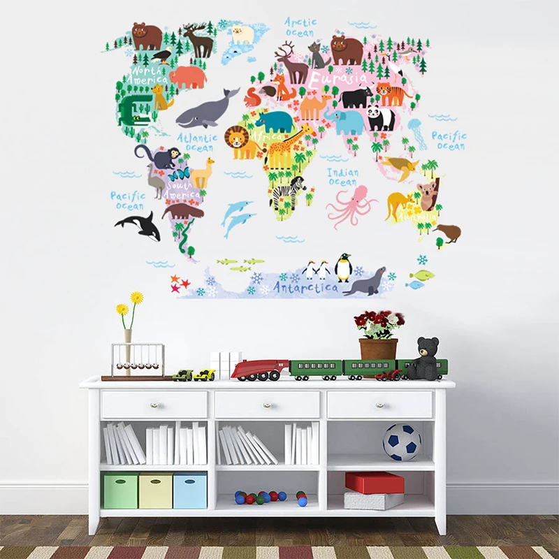 Animal World Map Wall Sticker Removable Decal Mural Bedroom Kids Room Decor FA Animal World Map Wall Sticker Removable Decal Mural Bedroom Kids Room Decor FA