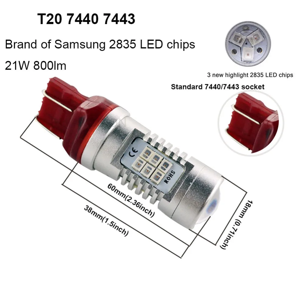 1 шт. 5 Вт T20 W21/5 W21W 7440 7443 Автомобильный светодиодный Canbus Красный Янтарный Белый