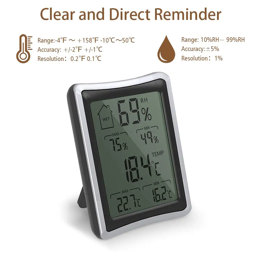 

Indoor Humidity Monitor Thermometer Digital Hygrometer Monitor With Stand And Large Lcd Display Works In Celsius And F