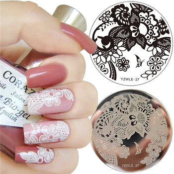 

YZWLE 1 Pc Nail Art Stamp Template Lace Arabesque Flower Design 5.5cm Round Image Plate For Nails