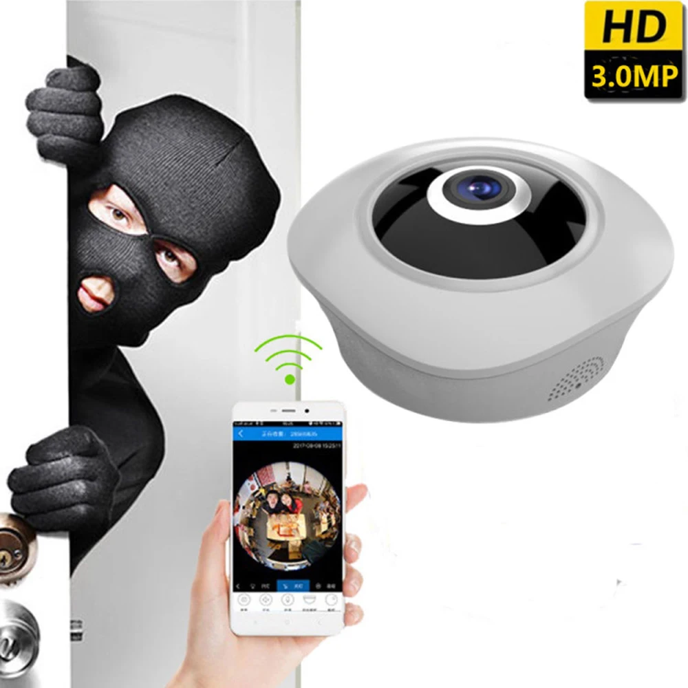 Kruiqi 360 Degree Wi-fi IP Camera FishEye HD 3.0MP Smart Panoramic IPC P2P Wireless IP Fisheye Camera 3MP Security Wifi Camera