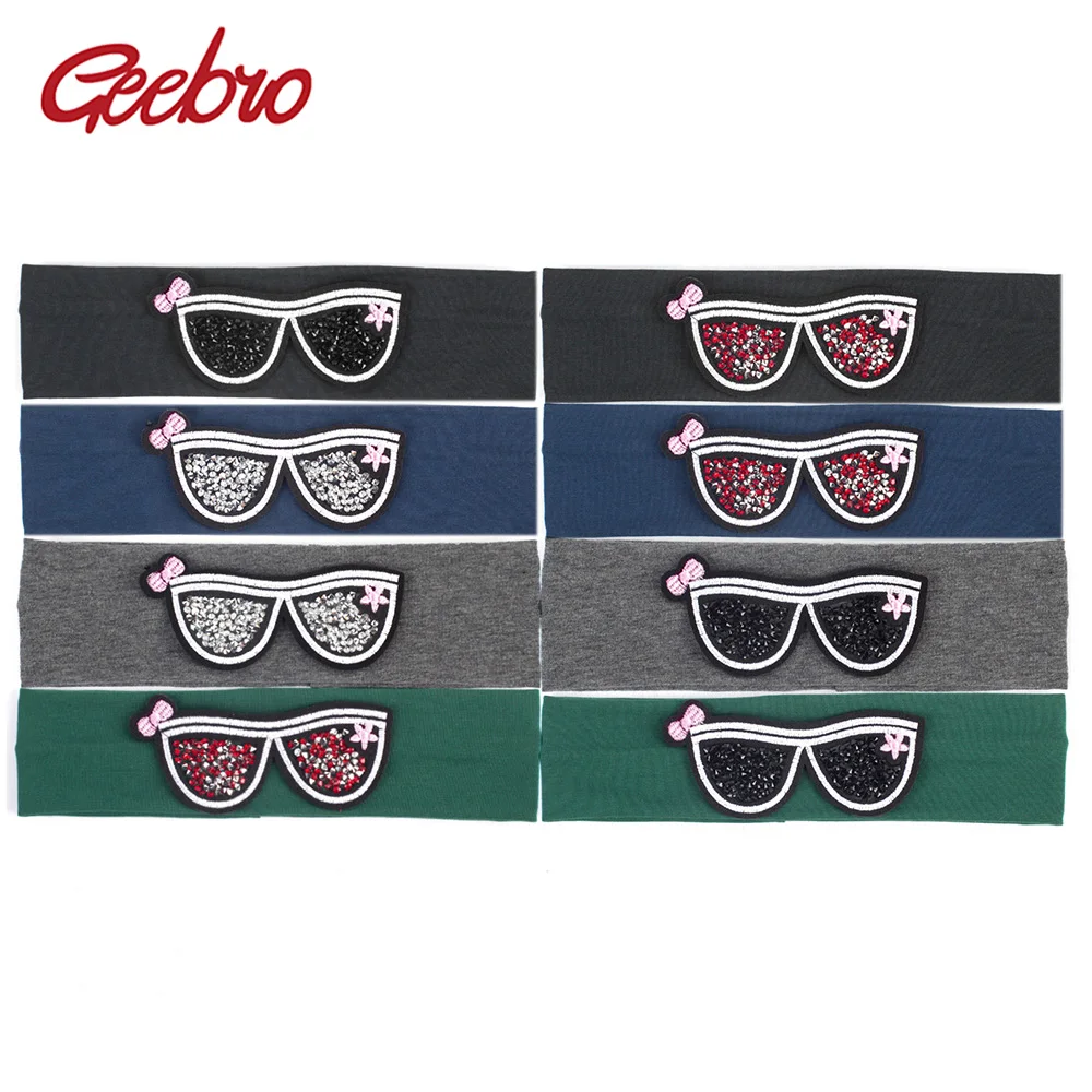 Geebro/детские солнцезащитные очки, повязка на голову, милые стразы, очки, гладкие повязки на голову для девочек, хлопковая головная эластичная повязка для малышей