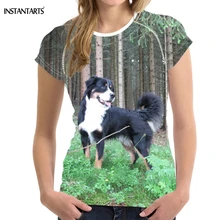 INSTANTARTS Повседневная футболка Женская забавная 3D Бернская горная собака принт Женская летняя футболка брендовый дизайн футболка с коротким рукавом Одежда