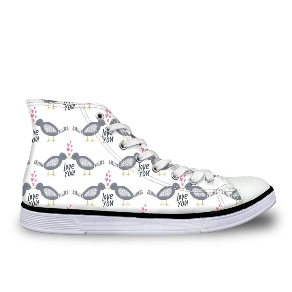 

Summer Autumn Women Vulcanize Shoes Wedding Birds Prints Student Casual Canvas Shoes White Breathable Ladies Sneakers