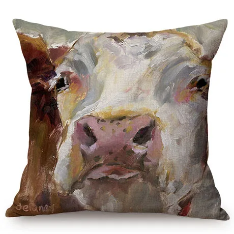 3D Cattle Cow European Style Oil Painting Art Farm Animal Print Home Decor Throw Pillow Case Cotton Linen Car Sofa Cushion Cover K90-7