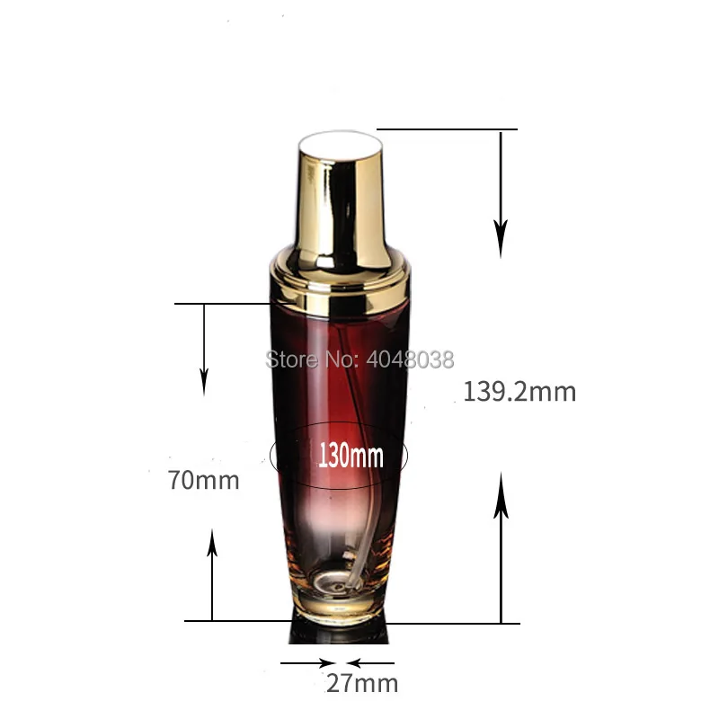 Cosmetic Container Emulsion Refillable Bottle Empty Red Glass Vial with Gold Lid Portable Makeup Press Pump Bottle 50ML 10PCS