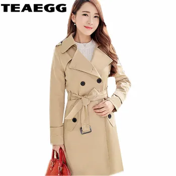 

TEAEGG Plus Size Coats Women Autumn 2020 Casual Khaki Trench Coat For Women Casaco Feminino Medium Long Women's Windbreaker AL01