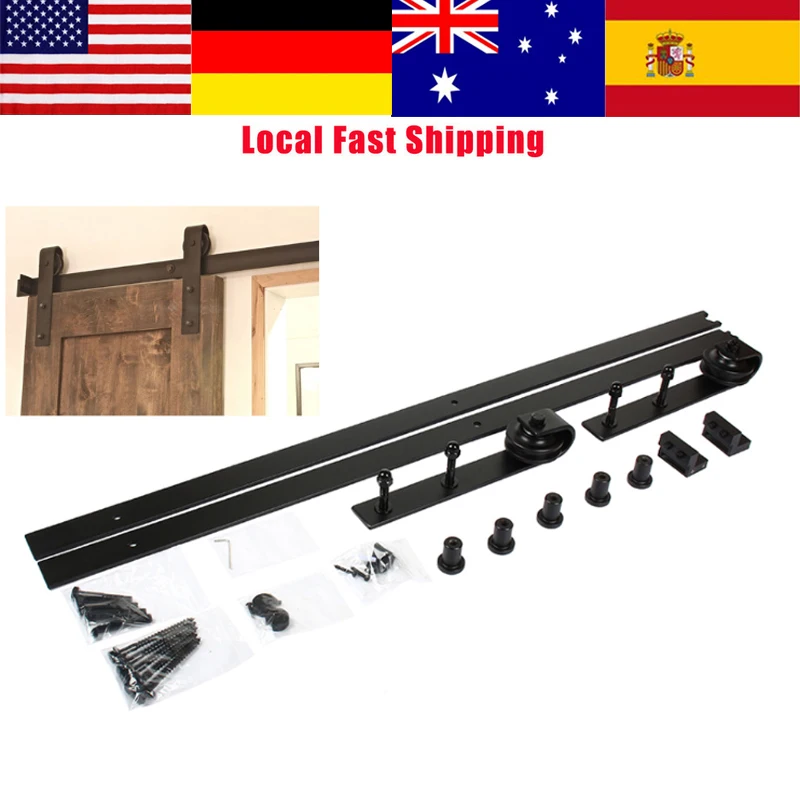 

1Set Barn Sliding Wood Door Hardware Set Steel Slide Rail Antique Door Track System Black 6.6ft Top Mount Hanger Track Rail