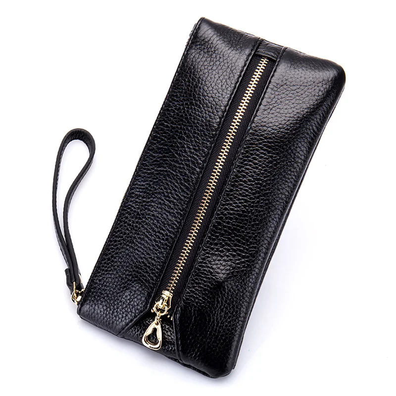 

Long Unisex Key Wallets Premium Cowhide Genuine Leather Zipper Coin Purses with Hand Rope 2018 Latest Women & Men Housekeepers