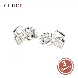 CLUCI 3 пары Оптовая Продажа 925 пробы серебряные серьги-гвоздики для женщин Свадебные Серебро 925 жемчужные серьги монтаж серьги-гвоздики