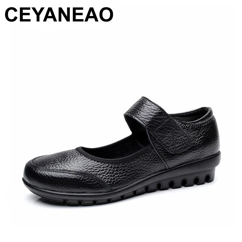 

CEYANEAO New Woman Genuine Leather Women Casual Shoes Buckle Strap Mother Loafers Non-Slip Women's Walking Footwear