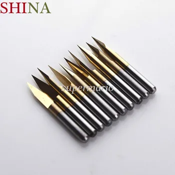 

10pcs 10 x 30 Degree 0.1mm Titanium Milling Cutters Coated Carbide PCB Engraving Bit CNC Router Tool Tip End Mill