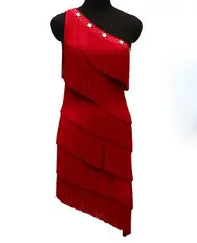 Платье для латинских соревнований, танцевальное платье, новинка, для взрослых, на одно плечо, европейский стиль, Румба, Самба, Латинская юбка с кисточками, танцевальная юбка для женщин - Цвет: Красный