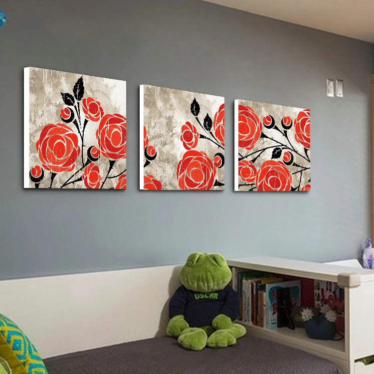 Retro Flower Red Rose Decorative Paintings Frameless Canvas Wall Art Retro Flower Red Rose Decorative Paintings Frameless Canvas Wall Art Fresco Dining Room In Painting Calligraphy From Home Garden On