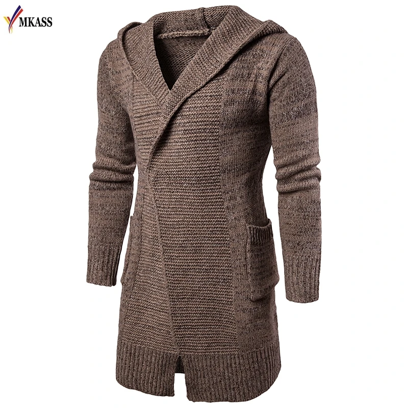 

High Quality New Fashion Autumn Winter Loose Long Mens Cardigans Sweaters Jumpers Mens Hooded Sueter Knit Sweater