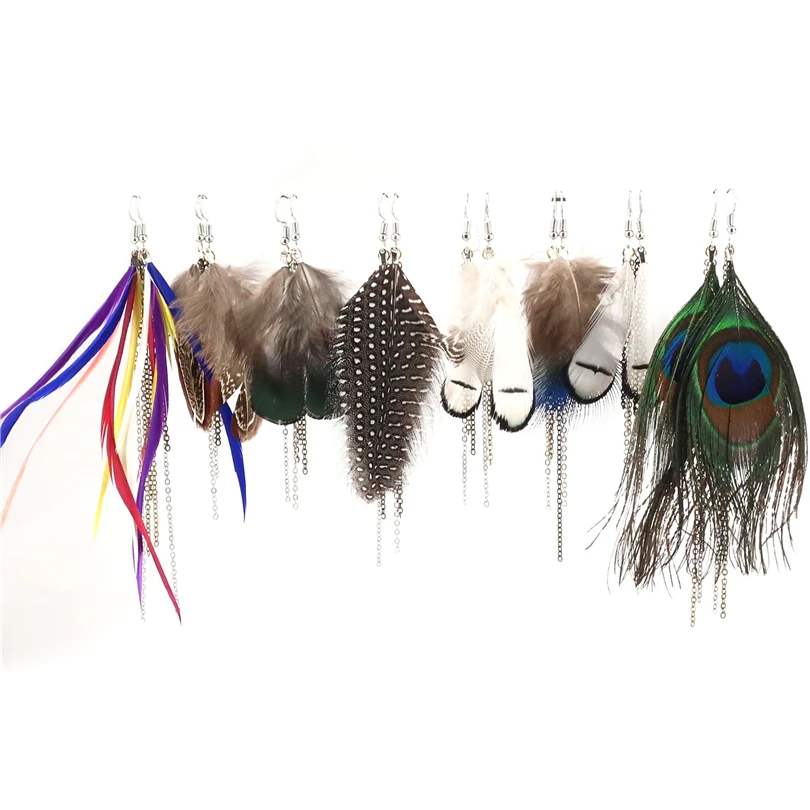 

Bohemian Genuine Ostrich Feather Earrings Long Tassel Dangle Drop Earrings Jewelry For Women Wedding Jewelry
