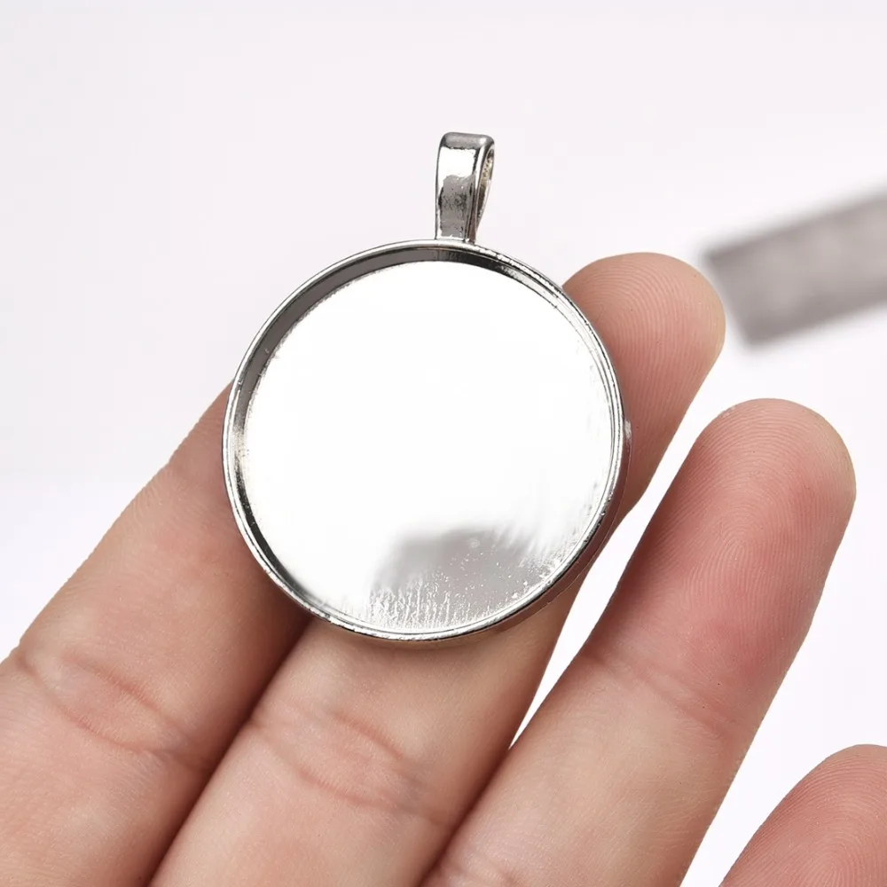 Round Pendant Cabochon Setting 30mm Bezel Cameo Gem Blank Base Platinum Plated (5)