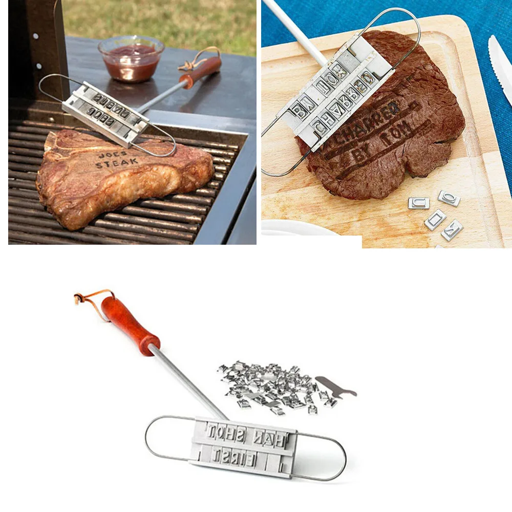 Creative Branding Iron Tool BBQ Grill Mold with Letters Skewers for